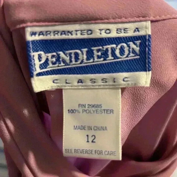 Vintage Pendleton Classic Mauve/Pink Polyester Top Ruched Button Neck Blouse 12 - Picture 2 of 8